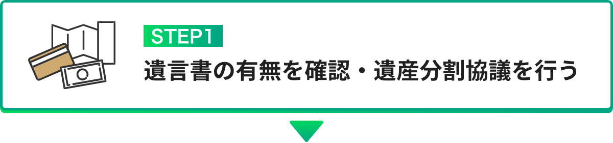 遺⾔書の有無を確認‧遺産分割協議を⾏う